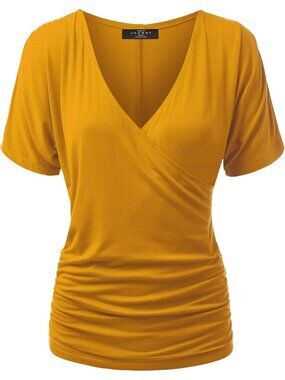 Women's T Shirt Mustard V Neck Short Sleeve Dressy Summer Comfort Comfort Drape